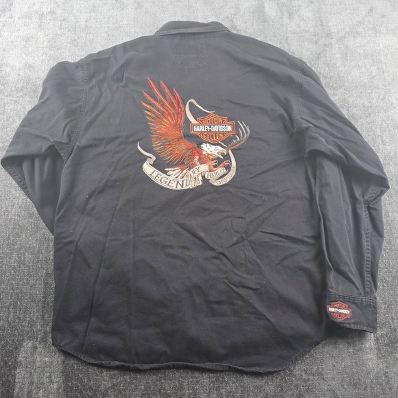 Harley-Davidson Other - Vtg Harley Davidson Shirt Big Eagle Embroidery Black Mens Large Cotton Biker L